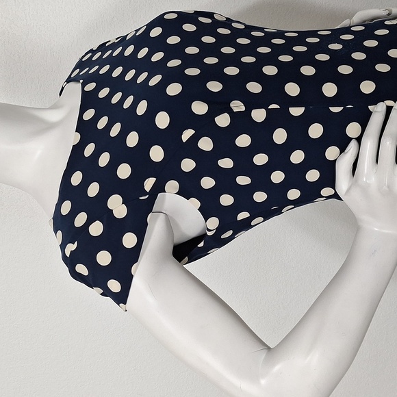 Anne Klein Navy Off White Polka Dot Drop Waist Retro Pin Up Dress Size 10 - Picture 5 of 10